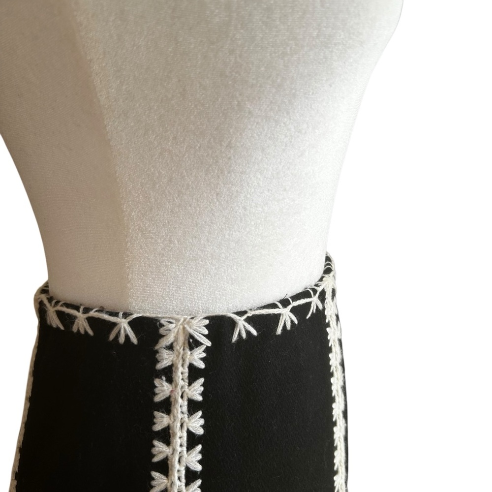 ETCETERA skirt womens 14 embroiderd soft wool blend a-line boho black cream work - Picture 10 of 15